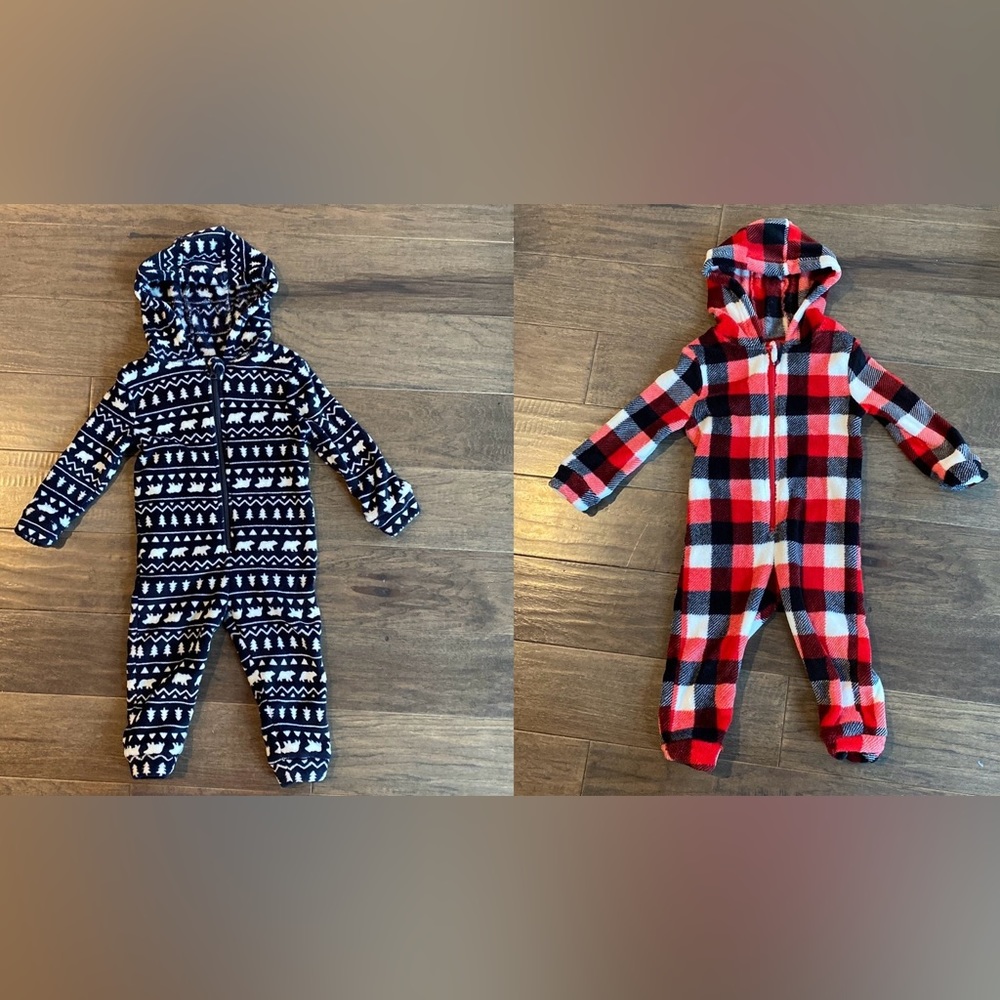 Bundle - Two Fleece Hooded Jumpsuits